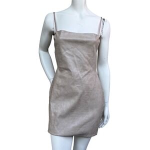 Tic Toc Croc Embossed Mini‎ Dress Open Back Vegan Leather Baddie Y2K Tan Size M
